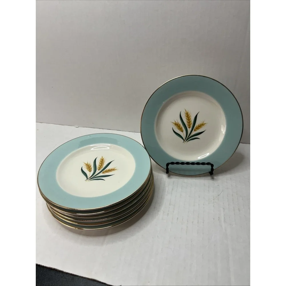 Set of 7 Vintage Viking Wheat Bread Plates, International D.S. Co, Alliance, OH‎